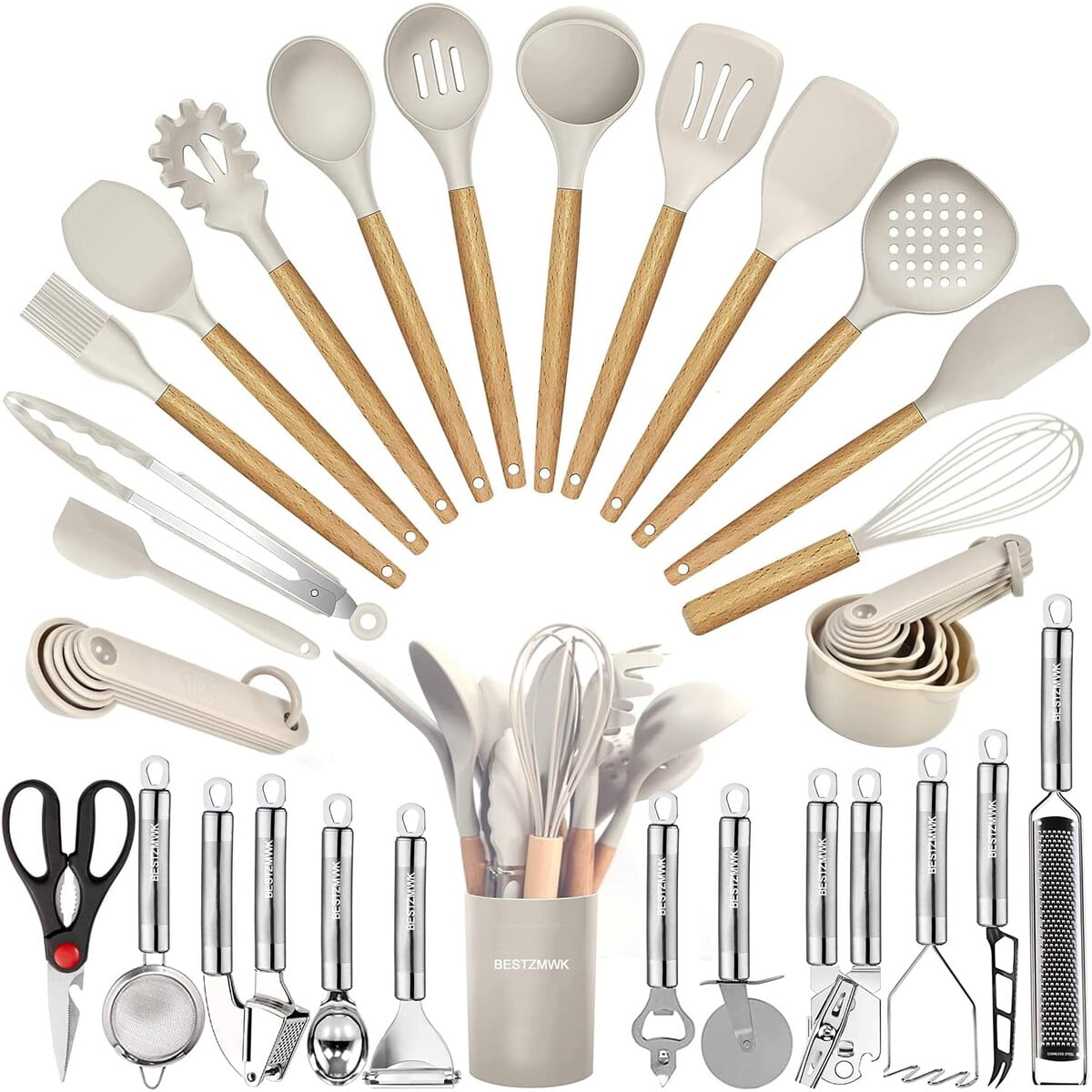 Set De Utensilios De Cocina Bestzmwk 35 Piezas Silicona Y Madera