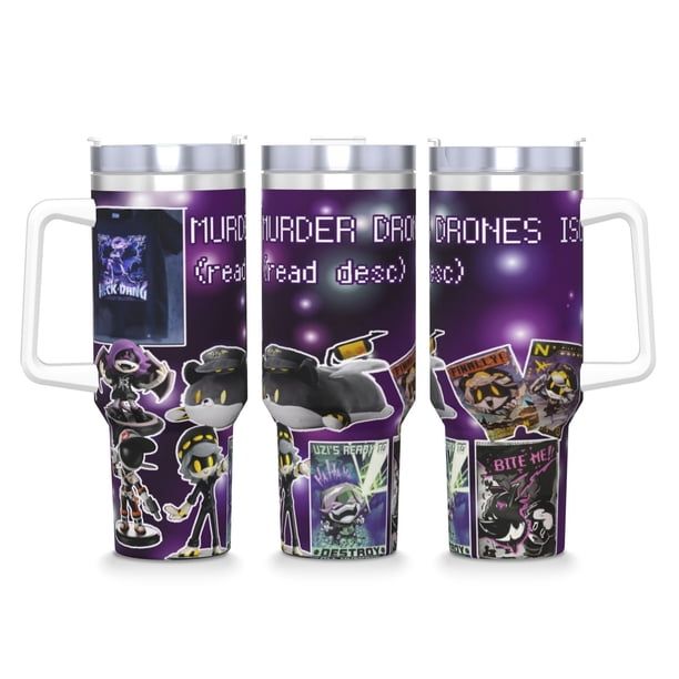 Drones Asesinos Vaso aislado de acero inoxidable con asa, diseño temático, regalo para familia, amigos y fans; incluye pajita y encaja en el portavasos estándar, 40 oz