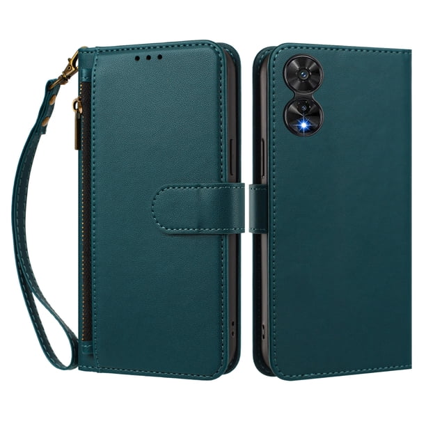 Funda Tipo Billetera para TCL 50 5G con Soporte y Bolsillo con Cierre Verde
