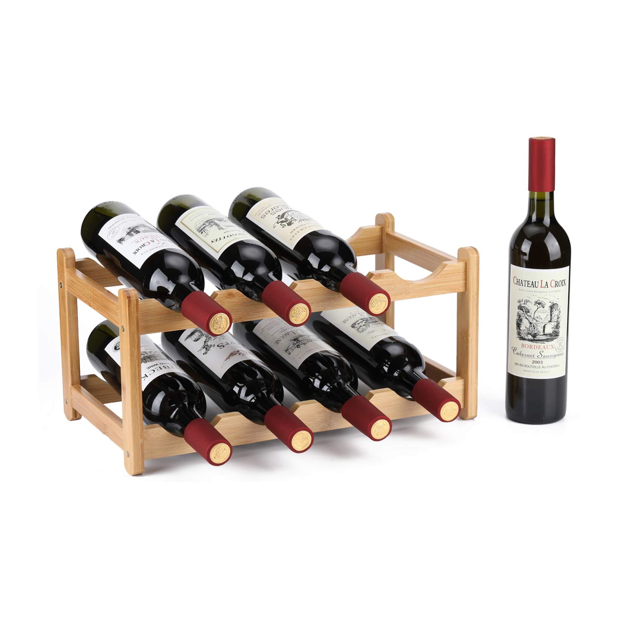 Botellero De Bambú Homevany Para 8 Botellas, 2 Niveles, Fácil De Armar