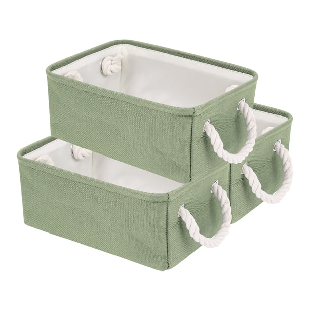 REGALWOVEN Caja de Almacenamiento de Tela Reforzada con Asas de Algodón Duraderas, 3 Organizadores Plegables Verdes 12.2*8.3*5.1