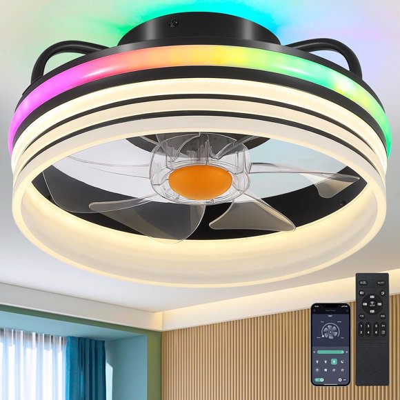 Ventilador de techo Mpayel de 13 pulgadas con luz LED RGB, sin aspas y control remoto