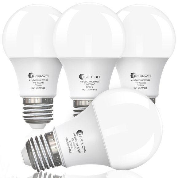 Bombilla LED evelor 9W 2700K, paquete de 4, no regulable