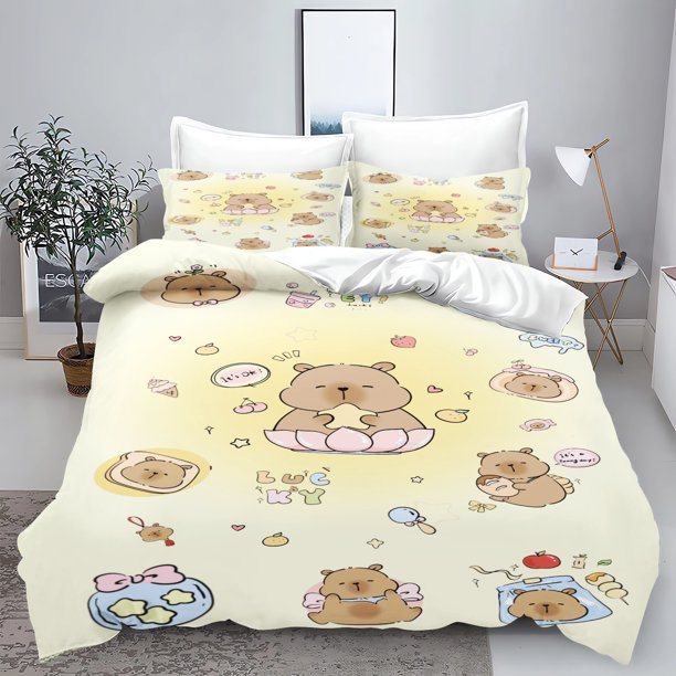 v1605 Bed Sheets Capibara Children'S Printed % Polyester Bedding Set Duvet Cover Set Twin Size Bedding Sets Anime Home Cute Cartoon 3-Piece Bedding Set (1 Duvet Cover + 2 Pillow Shams) Bed Sheets ju16