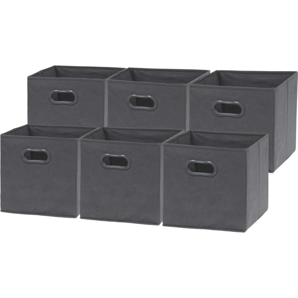 Cubos de almacenamiento simples para el hogar, plegables, 28 cm, gris oscuro, paquete de 6