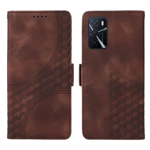 Carcasa FOXDOCK OPPO A54s de cuero PU, diseño acolchado clásico, protección contra caídas y rayones