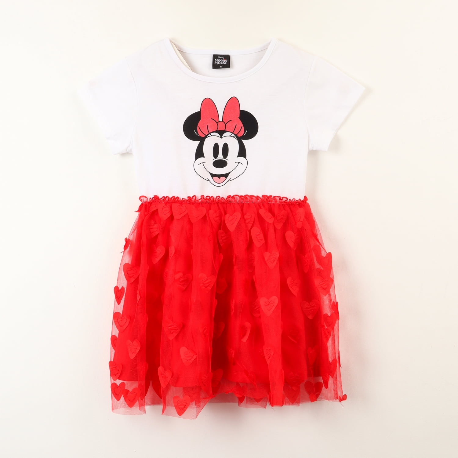 Vestido Niña Tull Minnie Corazoncitos Rojo Disney