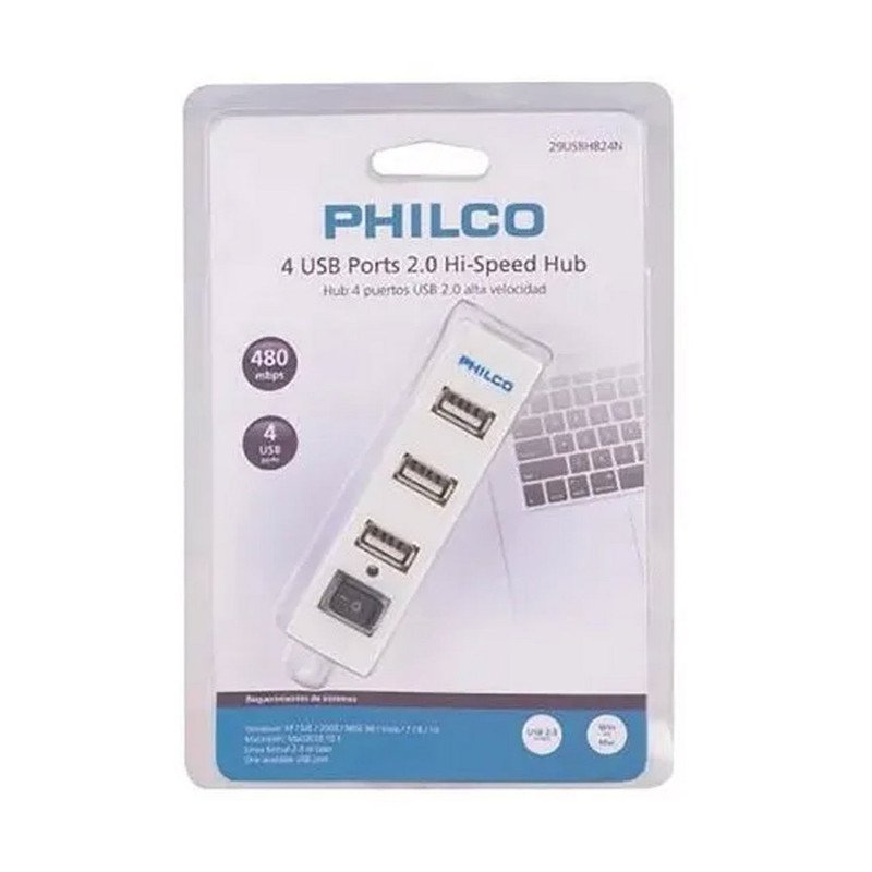 Philco - Hub 4 Puertos Usb 2,0 Hi Speed