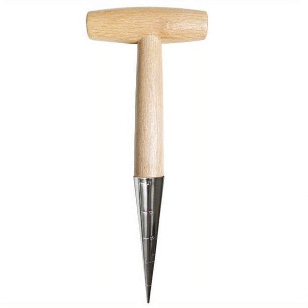 1pc Stainless Steel Sow Dibbler With Wooden Handle T-Type Dibber Garden Tool Hand Held Bulb Planter For Digging Seeding Transplanting Vegetable Loose Soil