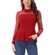 thumbnail image 1 of INSPIRE CHIC Blusa de Mujer de Malla Transparente con Peplum, Manga Larga, Cuello con Abertura, Dobladillo con Volantes y Cuello Vuelto XS Rojo, 1 of 6
