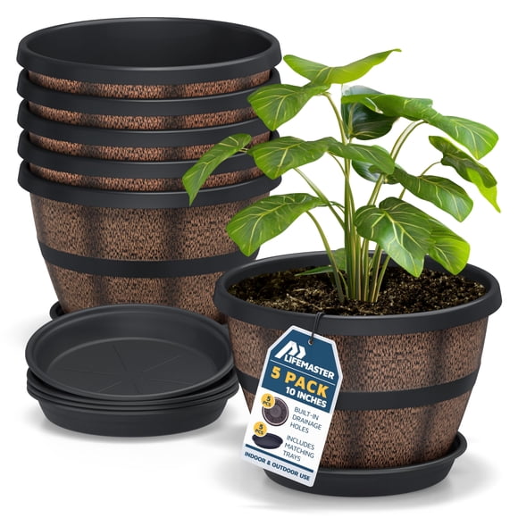 Macetas Lifemaster en forma de barril de whisky, 25 cm, 5 unidades, plástico