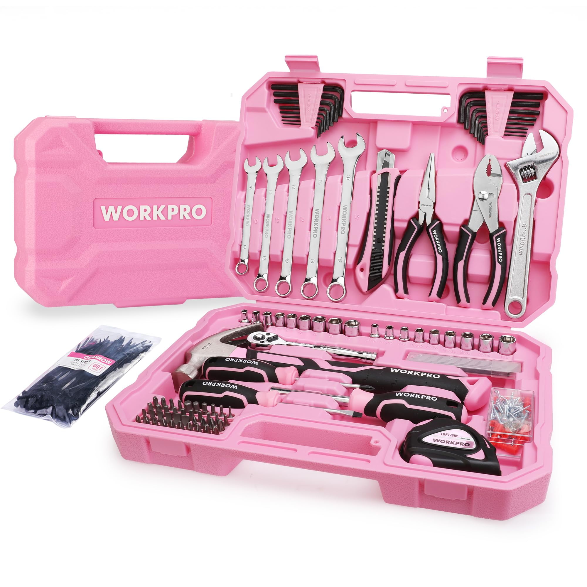 Juego De Herramientas Workpro Pink 284 Piezas Con Caja De Herramientas Para Reparaciones En El Hogar