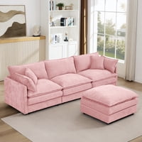 M&Ms - Modular Sectional Sofa, 102 Inch L Shaped Couch Set For Living Room, 3-Seater Comfy Cloud Couches With Movable Ottoman, Diy Combination, Chenille, Pink
