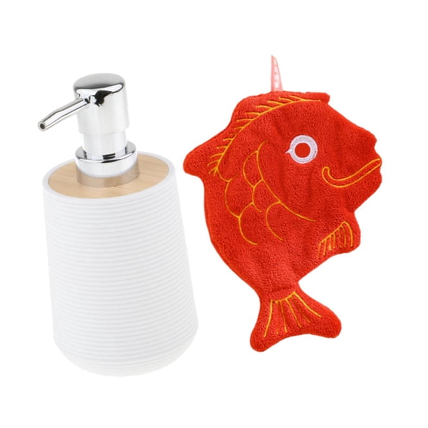 Dispensador De Jabón Con Toalla Dispensador De Loción Resistente Para La Tocador De Dormitorio De Cocina Pescado Rojo Blanco