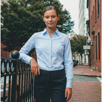 T-World - Blusa Trevira Light Mujer Manga Larga Trabajo Corporativo Celeste Oscuro