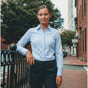 T-World - Blusa Trevira Light Mujer Manga Larga Trabajo Corporativo Celeste Oscuro