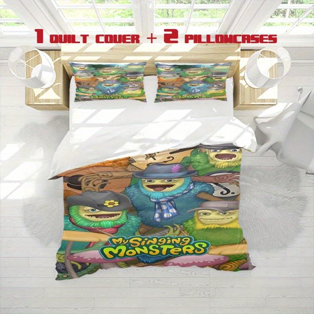 3pcs Singing Monsters Band Show Print Three Piece Bedding Set Soft Quilt Cover And Two Pillowcases