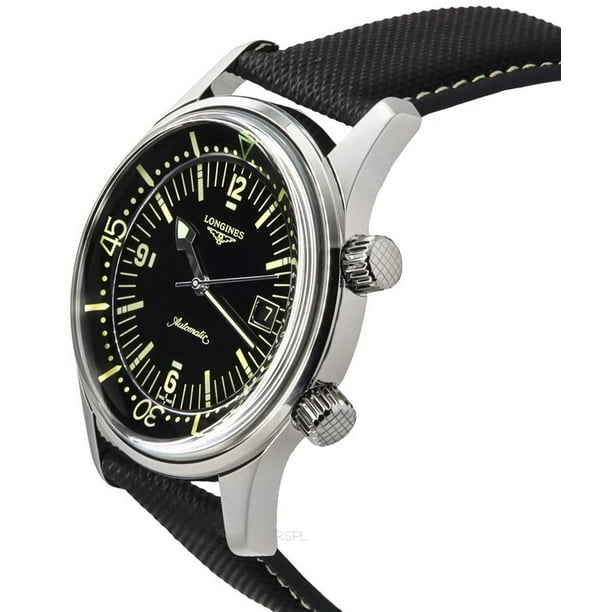 Reloj Longines Legend Diver Leather Strap Black Dial Automatic  300M Men's Watch