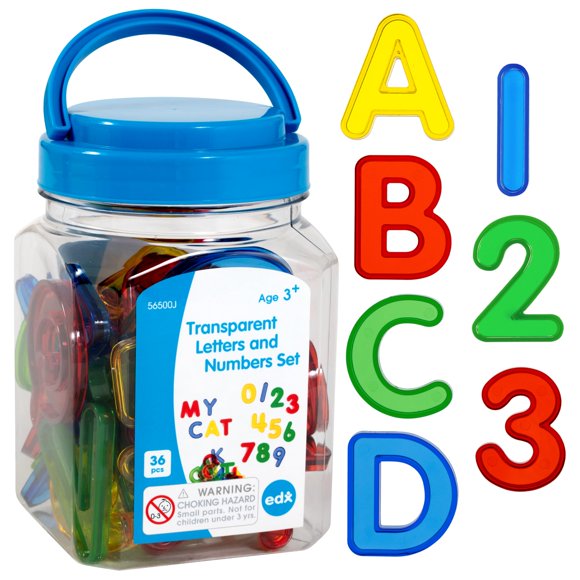 Minitarro transparente con letras y números edxeducation
