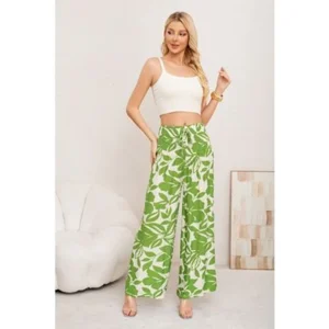 Likeshop - Pantalon Mujer Palazzo Floreado Tipo Lino Pretina Alta Elasticado 3008