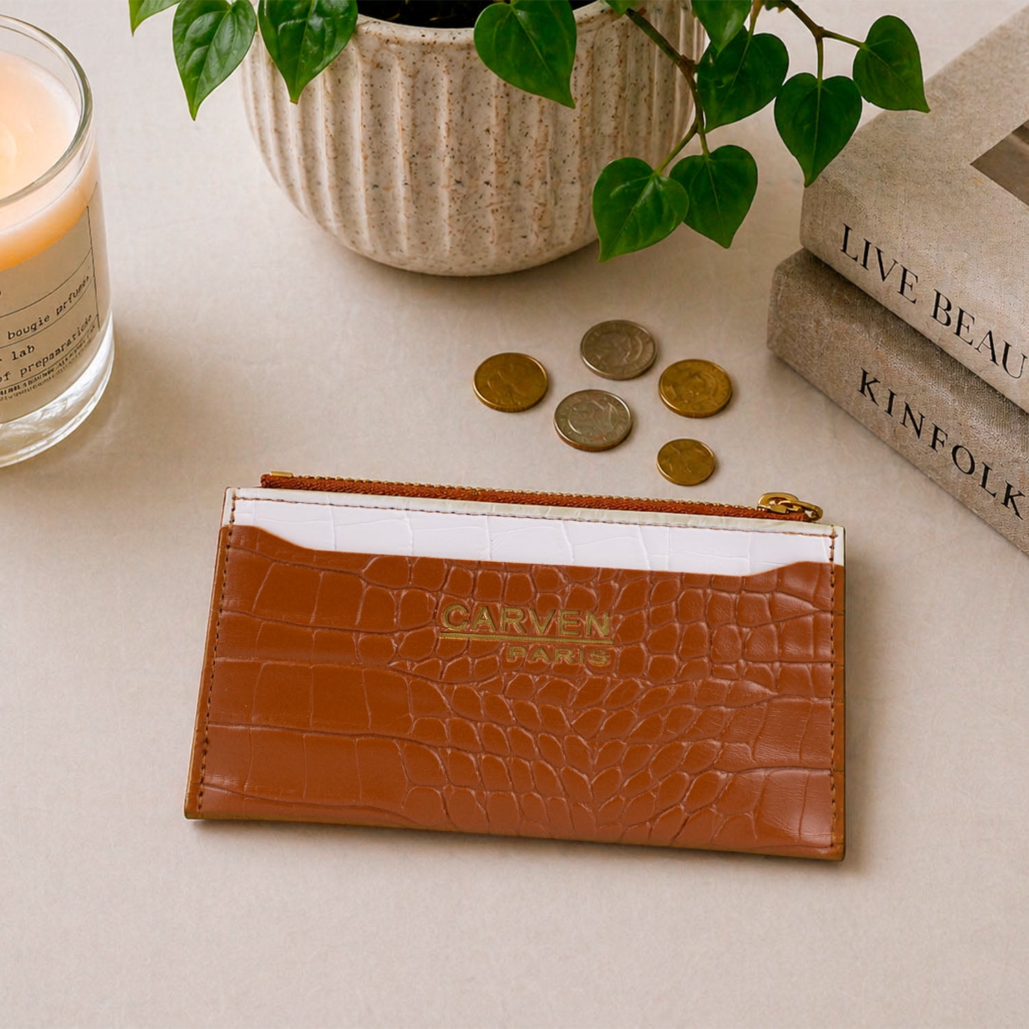 Billetera Tarjetero Mujer Con Monedero Zoe Café Carven