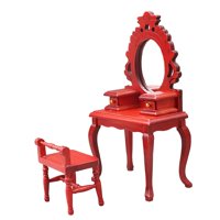 Bothyi - 1/12 Juego De Taburete De Tocador En Miniatura De Madera Para Accesorios De Casa De Muñecas Rojo