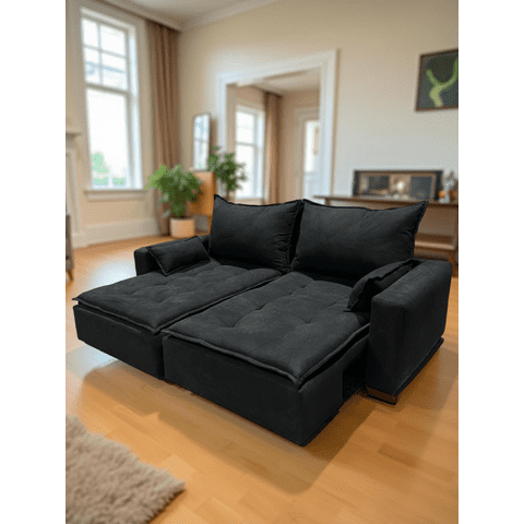 Muebles New - Sofa Cama Modular Negro Terciopelo