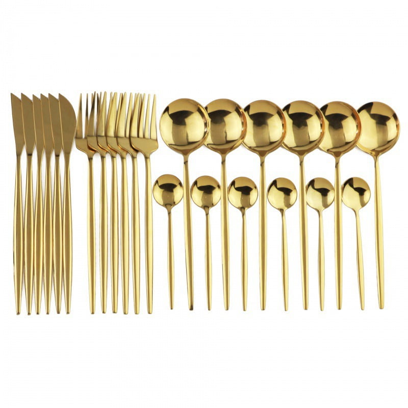 Xmhytop Juego De Cubiertos De Cocina De 24 Piezas, Inoxidable, Color Oro, Ideal Para Hogares Y Eventos