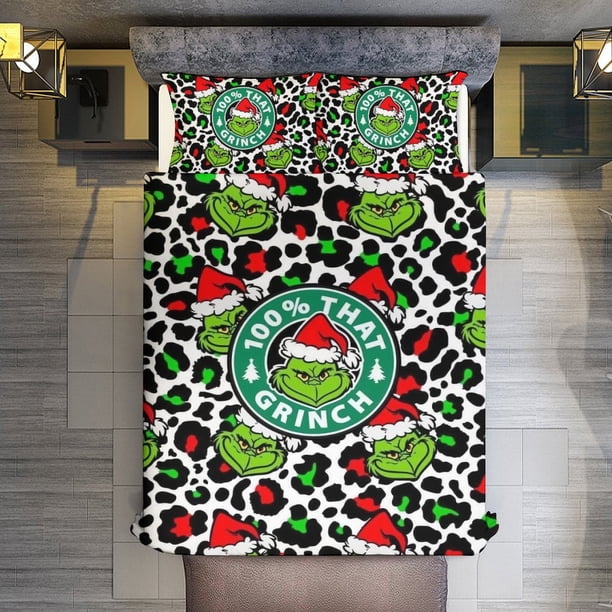 Merry Christmas Grinch1 3 Pieces Duvet Cover Set Full Size Super Soft Fade Resistant Microfiber