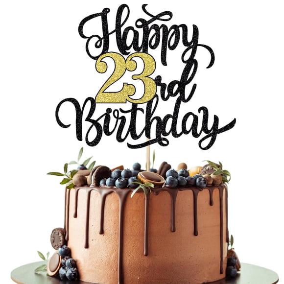 Decoración Para Tartas Con Purpurina Para Feliz Cumpleaños Número 23 Color Negro Y Dorado
