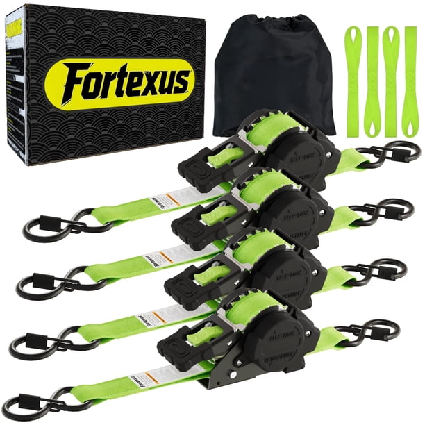 Correas de amarre con trinquete Fortexus 1 pulg x 3,5 m 1760 lb, paquete de 4, verde neón