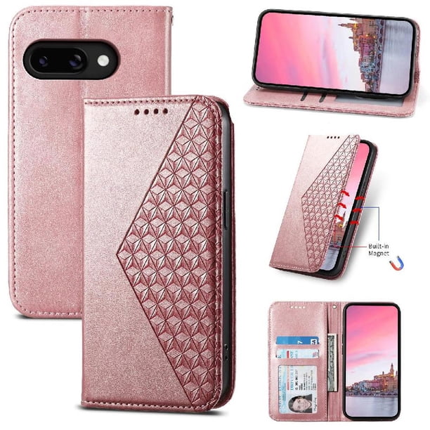 Funda Flip FOXDOCK para Google Pixel 9A , Estilo Billetera con Diseño Rombo, Correa de Mano y Soporte, Uso Diario