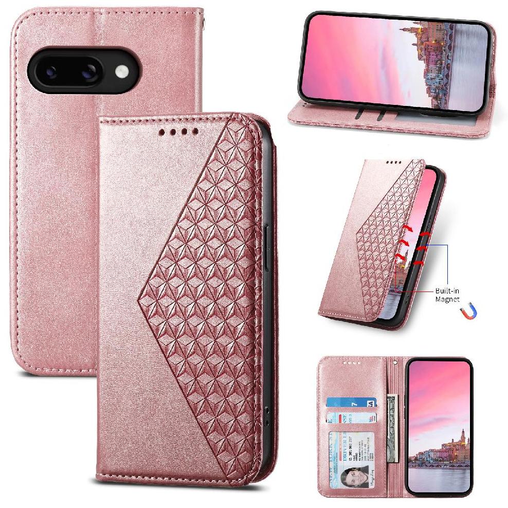 Funda Flip Foxdock Para Google Pixel 9A , Estilo Billetera Con Diseño Rombo, Correa De Mano Y Soporte, Uso Diario