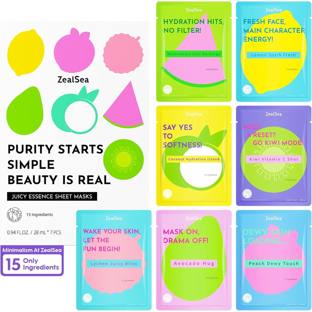 Mascarillas Faciales Zealsea Pack 7u 15 Ingredientes Clean Beauty