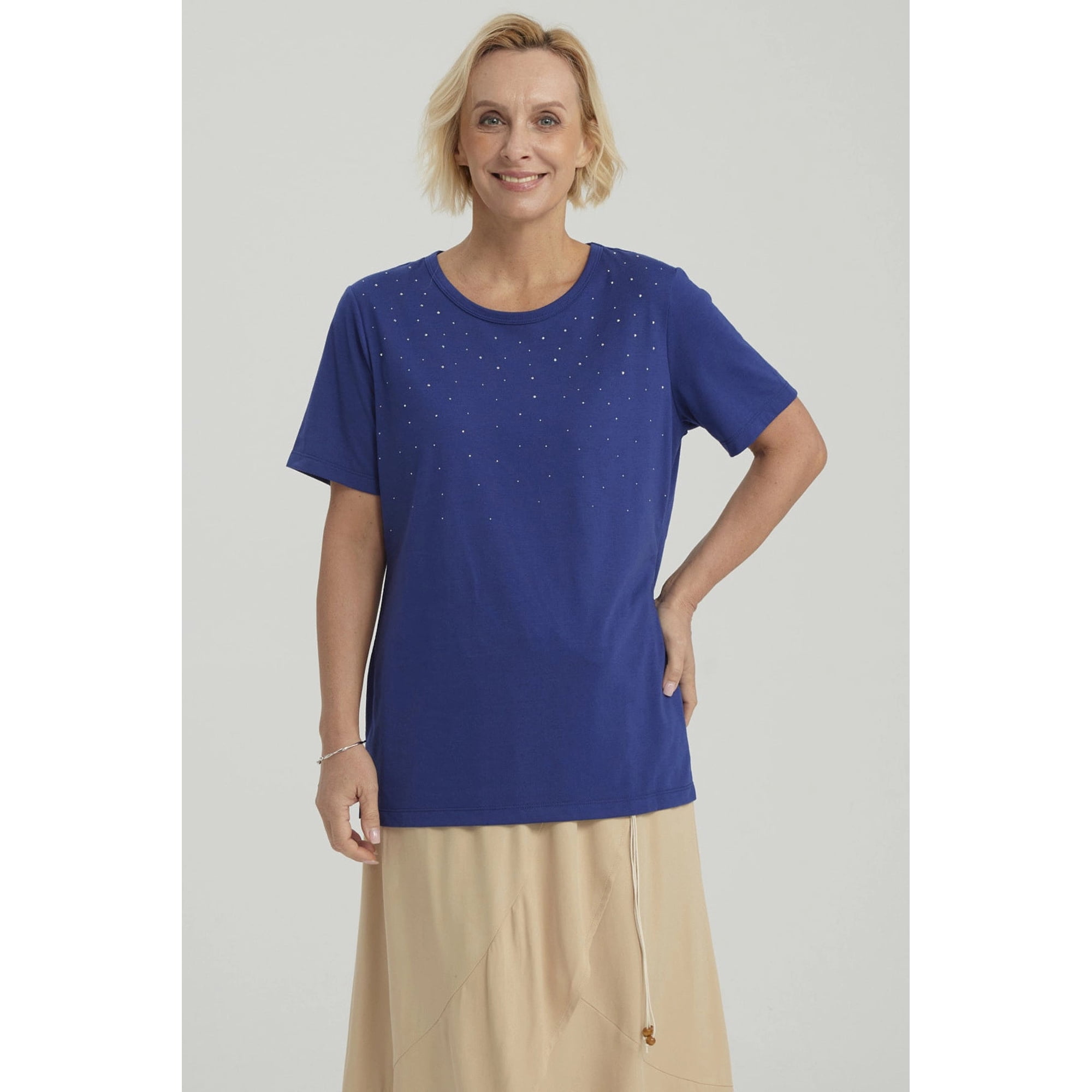 Fashionspark - Polera Mujer Con Tachas Azul Oscuro