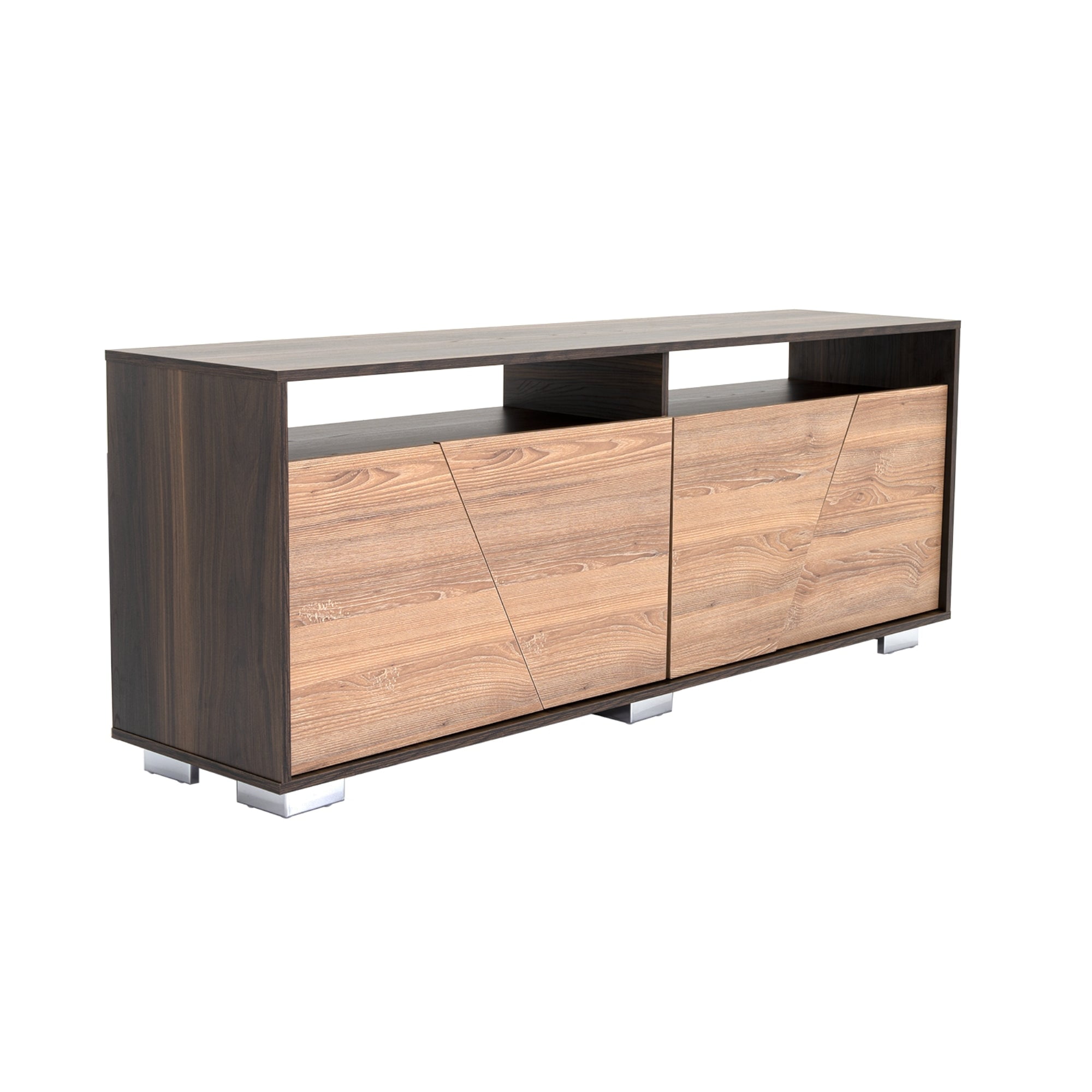 Fmfurniture - Rack Tv 70" 4 Puertas Fm-010c Cafe Claro Y Café Oscuro