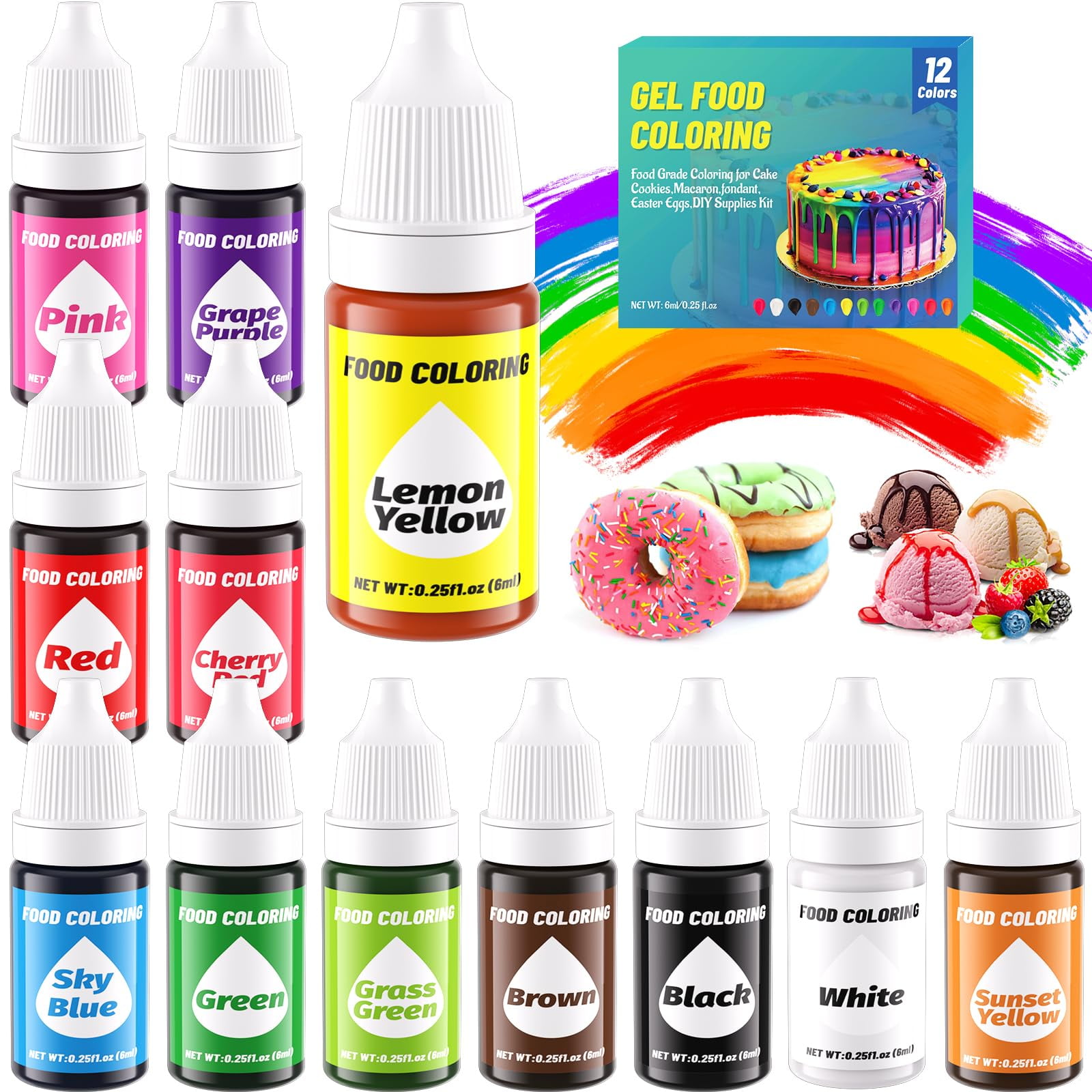 Set De Colorantes Alimentarios En Gel Katspro De 12 Colores, Frascos De 6 Ml