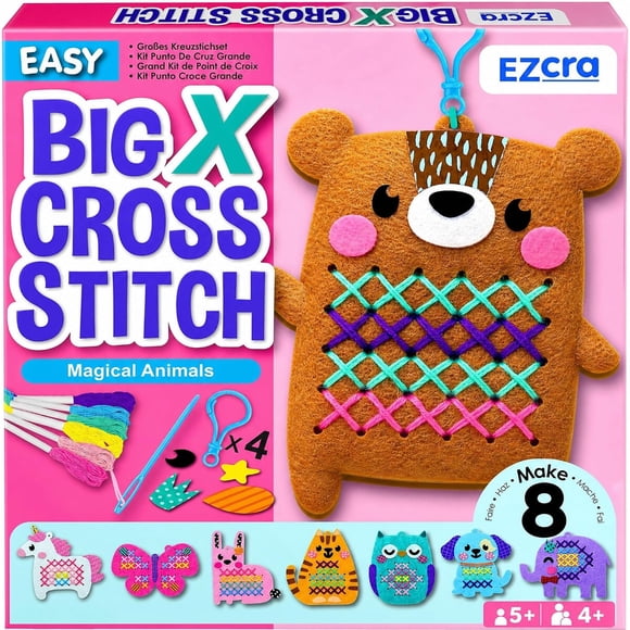 Kit de punto de cruz EZCRA de 8 proyectos, edades de 4 a 8 años
