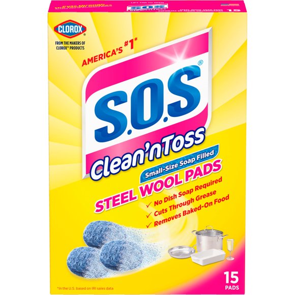 Jabones de lana de acero S.O.S Clean n Toss, 15 unidades (paquete de 6)