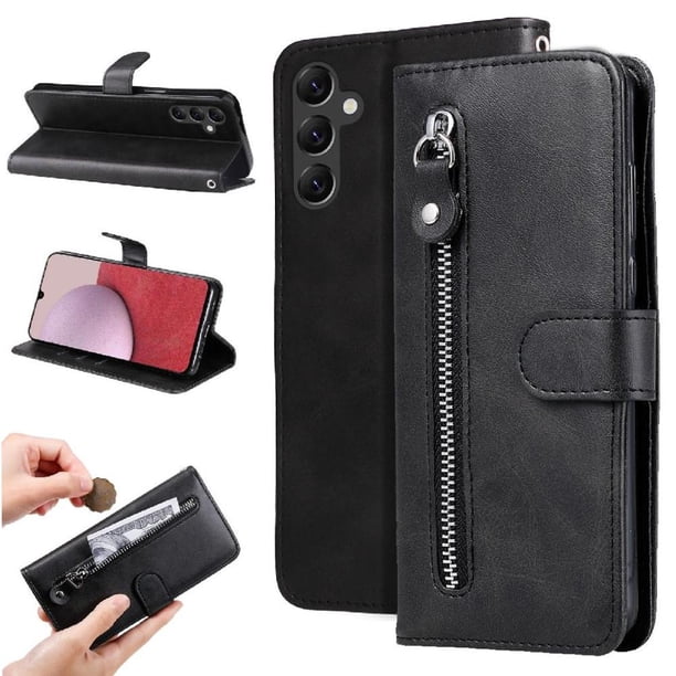 Funda con Cremallera para Samsung Galaxy A14 5G, Carcasa Cartera de Cuero PU con Soporte y Tarjetero