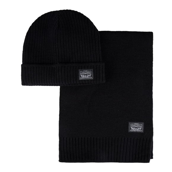 Conjunto de gorro y bufanda de punto cálido de invierno Levi's para hombre