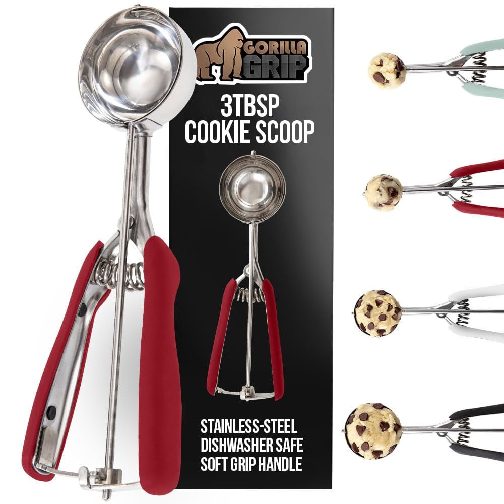 Cucharilla Medidora Para Galletas Gorilla Grip 3 Cucharadas Soperas, Rojo, Acero Inoxidable
