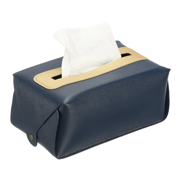 Uxcell Cubierta de Caja de Pañuelos de Cuero Sintético, Cubierta de Caja de Pañuelos de PU Rectangular con Botón para Decoración de Hogar/Baño/Coche/Oficina (Azul Oscuro, 7.87 x 4.72 x 3.54 Pulgadas)