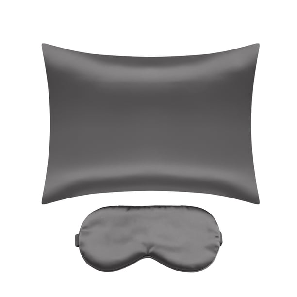 Funda de Almohada de Satén REGALWOVEN con Cremallera Oculta y Máscara para Dormir Reina Gris Oscuro