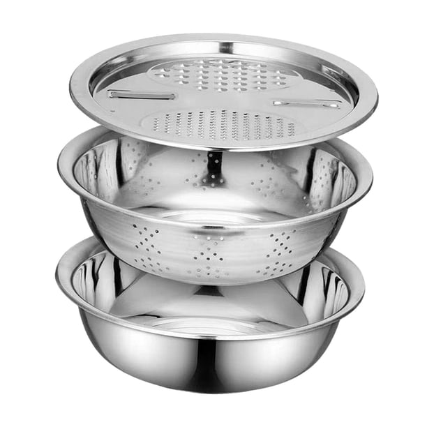 Cuenco para Hacer Ensaladas, Escurridor, Rallador de Jengibre, Lavabo de Acero Inoxidable con Rallador, Cortador de Verduras para Pepinos, Zanahorias, 25cm