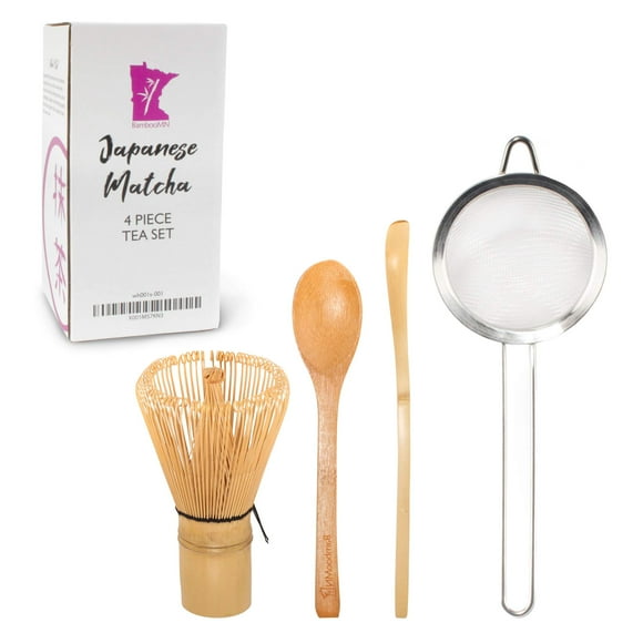 Juego de té matcha Bamboo Chasen, colador y cuchara