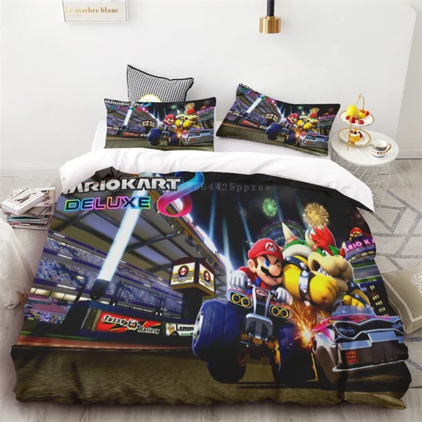 3pcs Duvet Cover Super Mario Anime Character Cartoon Children's Holiday Gift Single Double Bed Size Anime HD Printing Gift Bed Sheets