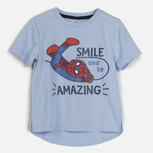 Polera Manga Corta Niño Smile Spiderman Celeste Marvel