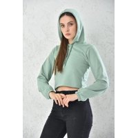 Home Fashion - Poleron Crop Mujer Verde Escorte Detrás Con Capucha Talla S