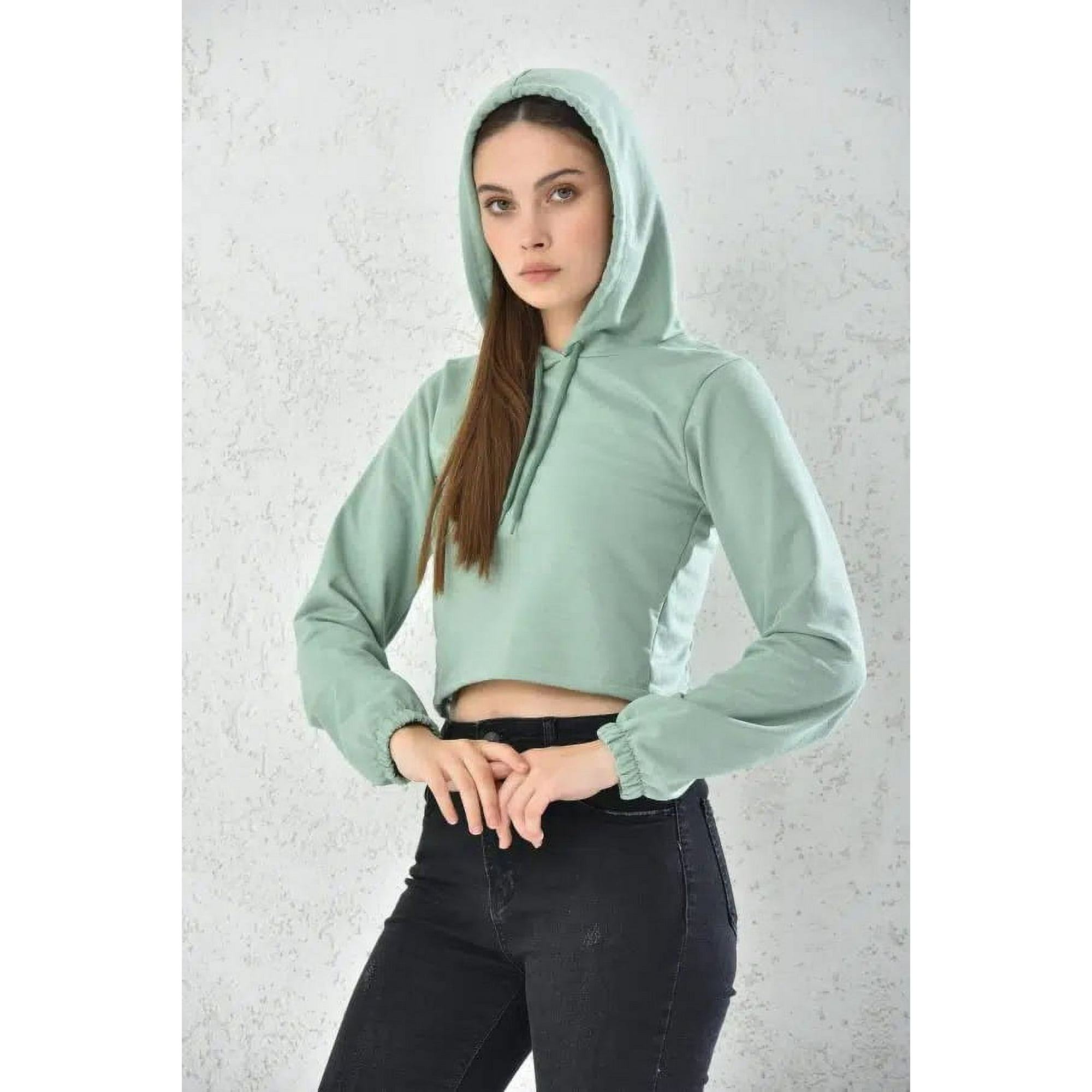 Home Fashion - Poleron Crop Mujer Verde Escorte Detrás Con Capucha Talla M